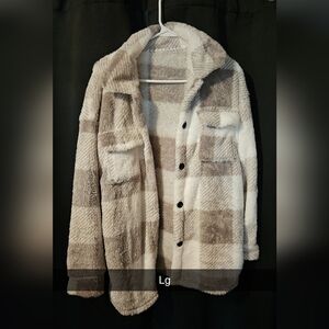 Cozy Plush Plaid Shacket in Cream and Light Taupe